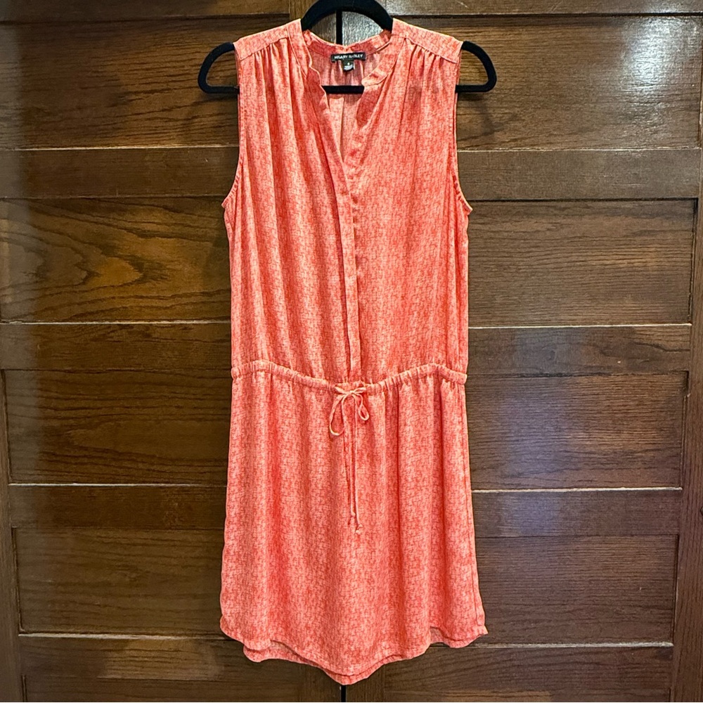 ✅ Hilary Radley 8 Red/Orange Patterned dress bottom lined Button top shell tank